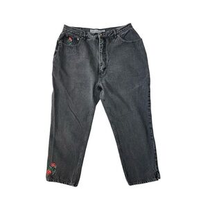 Bugle Boy Vintage Black Rose Embroidered Jeans | Size 16